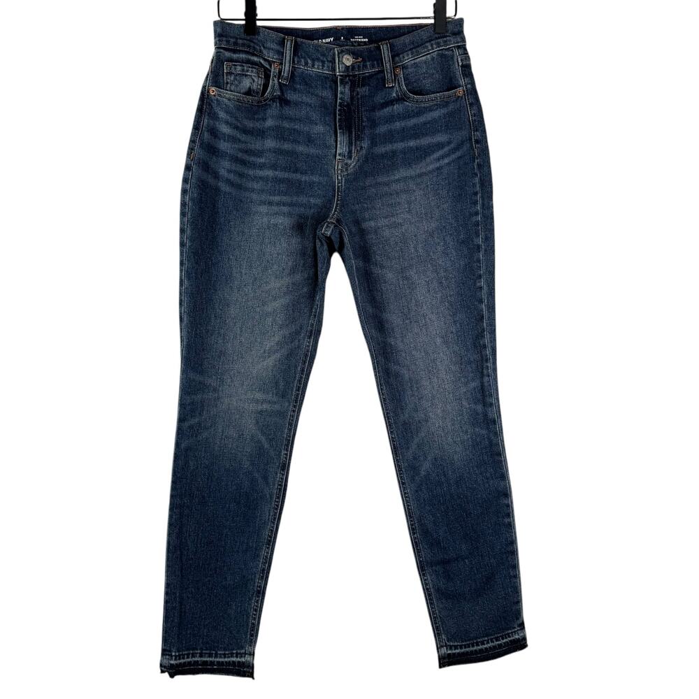 Old Navy Women's Blue Mid Rise Raw Hem Cotton Blend Tall Boyfriend Jeans Size 2T